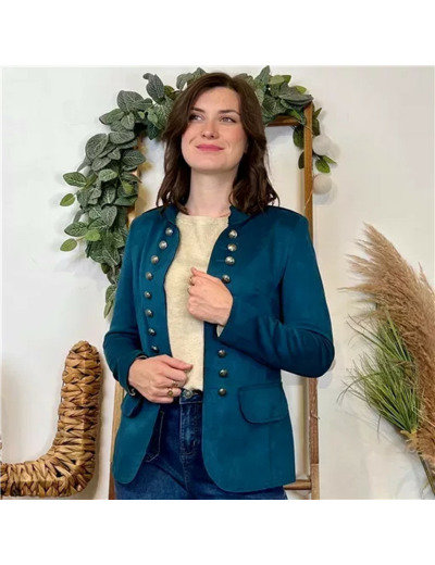 K068- Blazer Suédine Officier (T36-T44) 🇮🇹 (bleu canard)