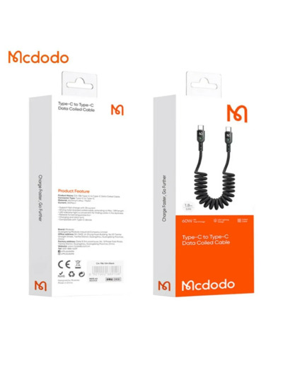 MCDODO Câble USB-C vers USB-C rétractable 60W 1,8m Noir