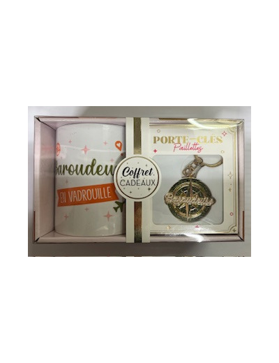 STC coffret mug et porte clés pailettes "Baroudeuse"