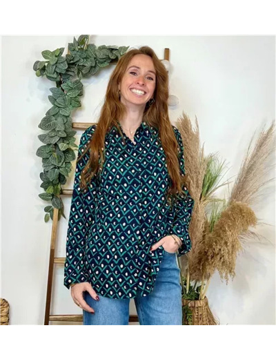 K751- Chemisier By.one Ginkgo (T36-T40) (marine)