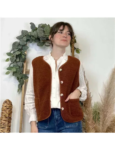 K021- Gilet sans manche moutonné (T36-T40) (rouille)
