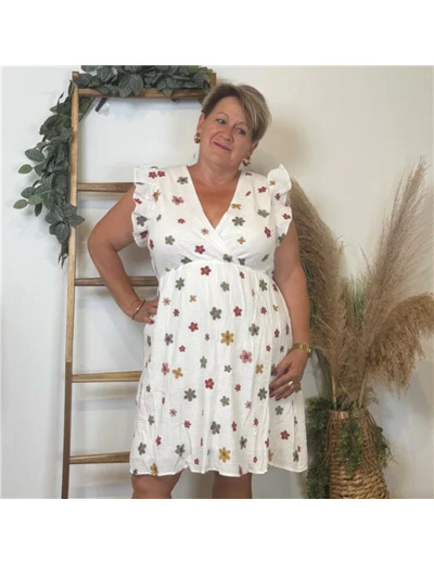 K301- Robe coton "By One" (T40-T48) (blanc)