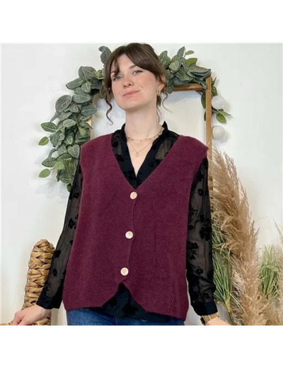 K043- Gilet sans manche en maille (Tu) (bordeaux)