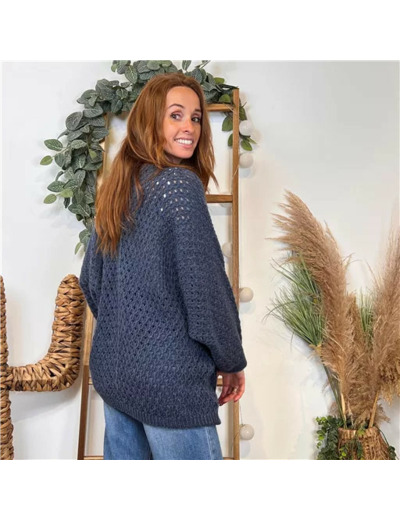K106- Pull maille ajourée (Tu) 🇮🇹 (bleu jeans)
