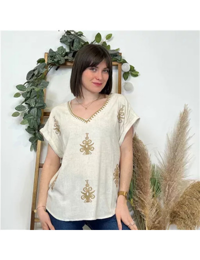 K464- Blouse "Version Féminin" (T36-T40) (ecru)