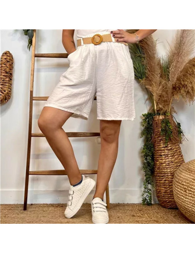 L727- Short Flou Ceinture (Tu) (blanc)