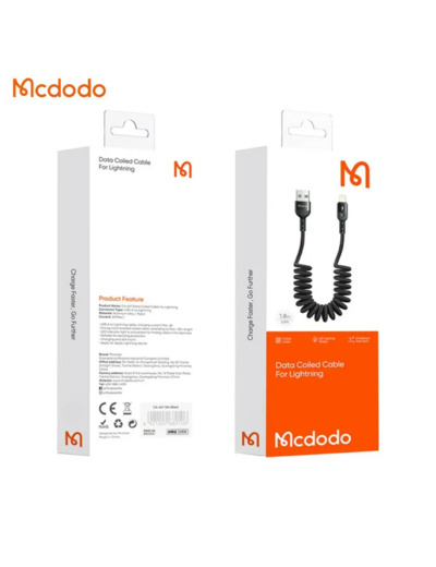 MCDODO Câble USB vers Lightning rétractable avec LED 1,8m Noir