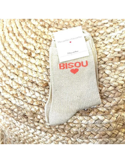 V317- Chaussettes paillettes "Bisou" (beige)
