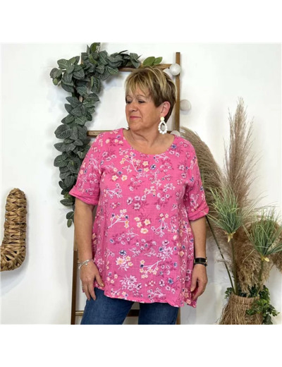 L468- Tunique coton Fleurettes (Gt) 🇮🇹 (fuchsia)