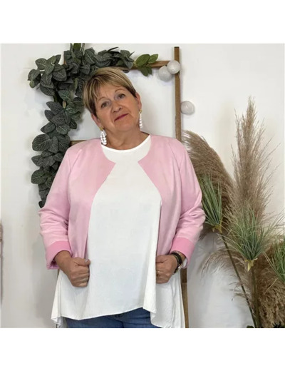 L205- Veste courte suédine (T38-T44) (rose bébé)