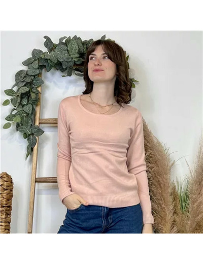 Y374- Pull Épais sans laine «Voggo» (T36-T48) (rose poudré)