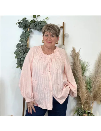 K588- Blouse brodée coton (Gt) 🇮🇹 (rose pâle)