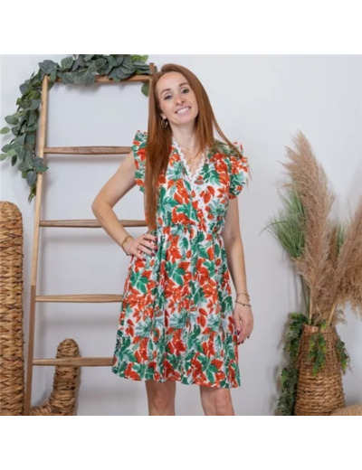 K289- Robe Bu One Fleurie (T36-T40) (rouge)