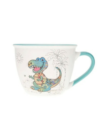 KIUB Bol timbale avec une anse - Motif dinosaure gentil- matière porcelaine fine - contenance 550ML