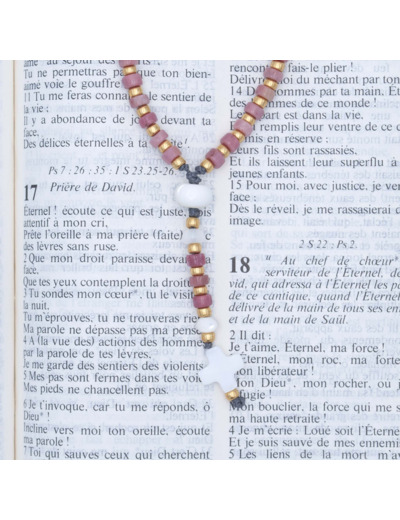 Chapelet de téléphone rhodonite, nacre et perles de verre Miyuki or