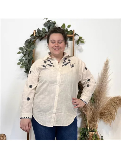 K790- Blouse brodée Christy (T44-T52) (beige)