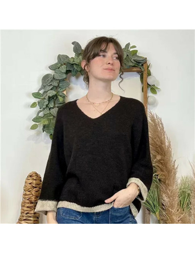 K066- Pull Oversize bicolore 🇮🇹 (marron)