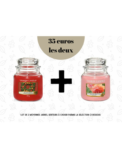 Offre exceptionnelle : Lot de 2 bougies (Moyenne jarre) au choix parmi ces senteurs - Nous préciser les senteurs en commentaire