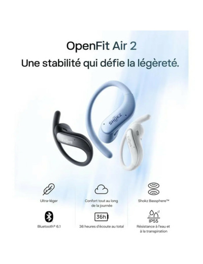 SHOKZ Open Fit Air 2- Ecouteurs bluetooth TWS à conduction aérienne