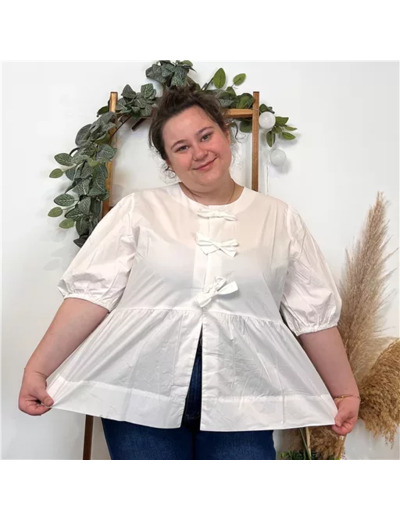 K488- Blouse «By One» Noeuds (T40-T48) (blanc)