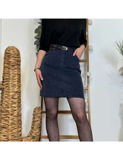 M745- Jupe en velour (T36-T44) (marine)