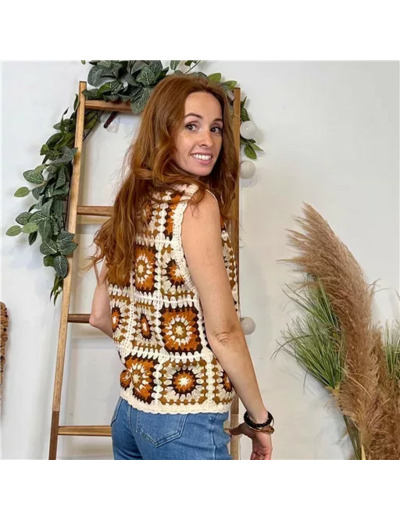 K107- Gilet Macramé « Version Féminin » (marron)