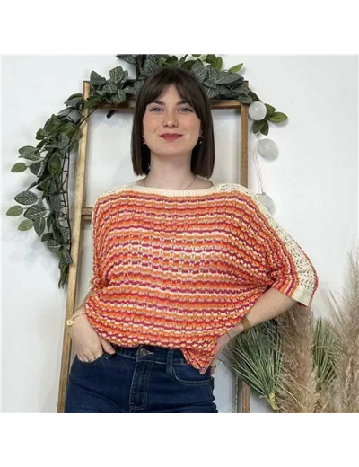 K491- Pull rayé Lurex (Tu) 🇮🇹 (orange)