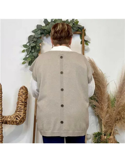 Z102- Pull sans manches dos boutonné (beige)