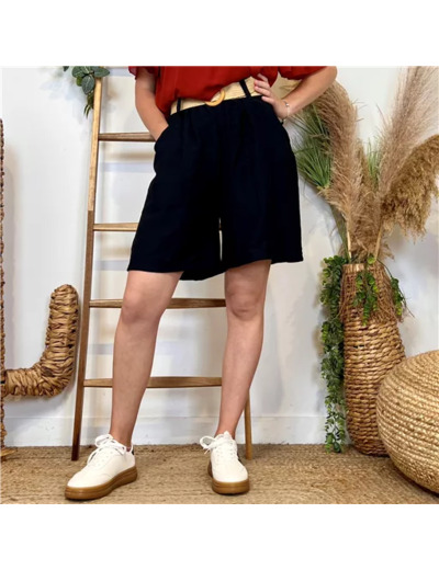 L727- Short Flou Ceinture (Tu) (noir)