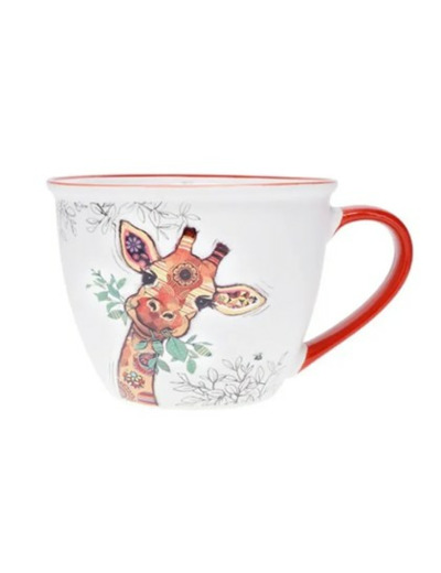 KIUB Bol timbale avec une anse - Motif girafe qui mange tranquillement - matière porcelaine - contenance 550ML