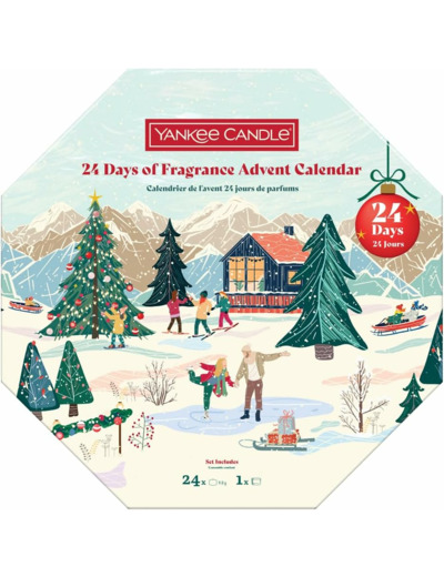 Yankee Candle Calendrier de l'Avent 2025 « 24 days of fragrance » - Contenu : 24 bougies chauffe-plat et 1 photophore