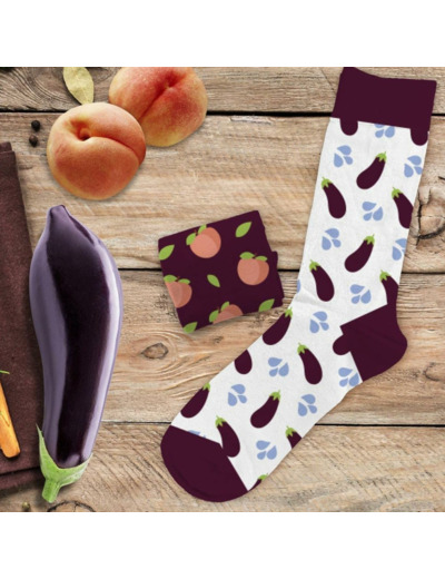 Chaussettes dépareillées - Aubergines et Pêches