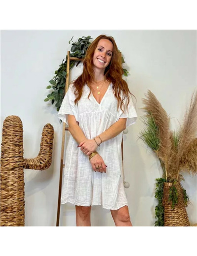 K145- Robe coton et broderie (Tu) 🇮🇹 (blanc)