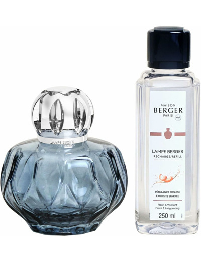MAISON BERGER - Coffret Cadeau Lampe Berger - Modèle Rosalie - Diffuseur de Parfum d'Intérieur - 19,3 x 12,2 x 19,6 cm - Contient Le Parfum Exquisite Sparkle 250 millilitres (Bleu)