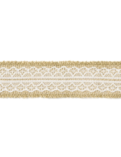 RUBAN JUTE EMBOUT CENTRAL 4CM X 5M ROULEAU MARRON NATUREL / BLANC