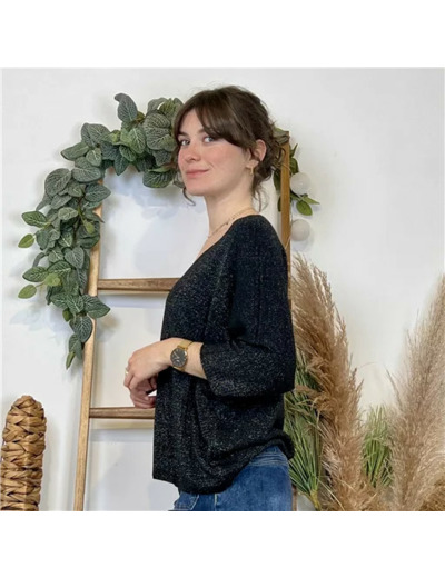 K052- Pull col en V Lurex (Tu) 🇮🇹 (noir)