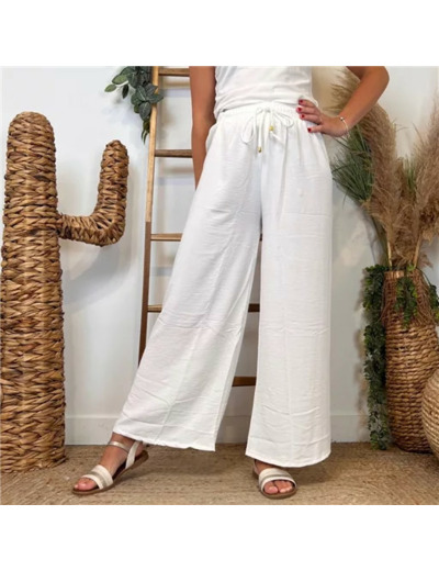 L761- Pantalon flou large 1er PRIX (Tu) (blanc)