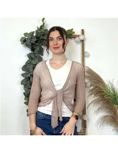 L541- Gilet ajouré à nouer Coline (Tu) (beige)