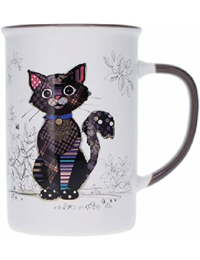 Kiub Grand mug avec des animaux - motif chat noir assis tranquillement - matière porcelaine fine - contenance 360ML