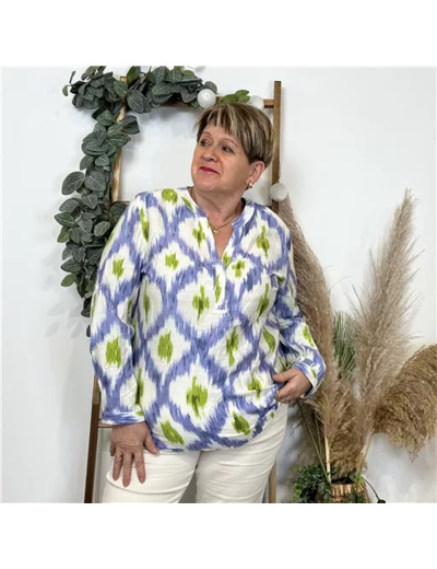 K804- Blouse Christy Losanges (T44-T52) (bleu indigo)