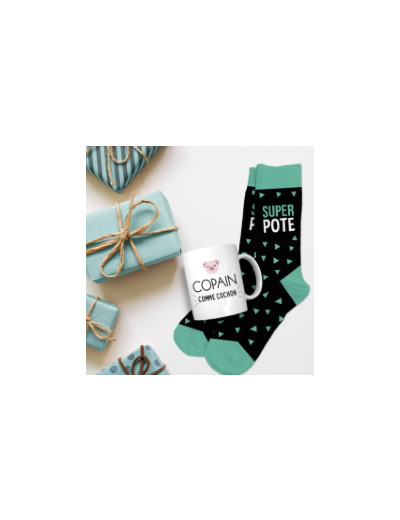 STC coffret mug et chaussettes"Copain comme cochon"