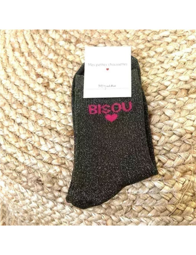 V317- Chaussettes paillettes "Bisou" (kaki)