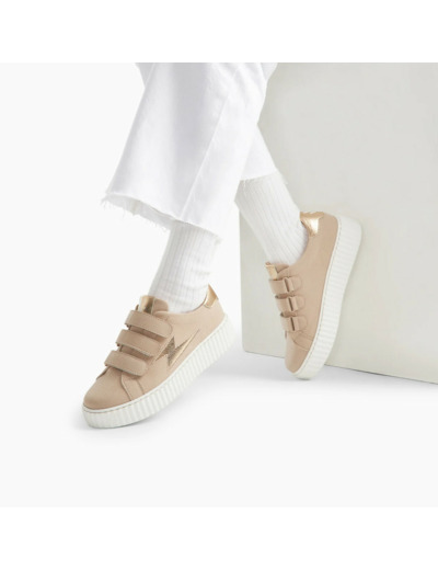 Baskets éclair beige et or à scratchs – Alison – Vanessa Wu