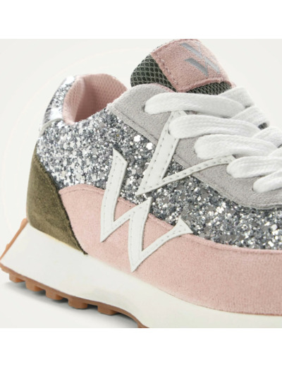 Baskets monogramme Mini argent et rose à semelle running - Maéline - Vanessa Wu