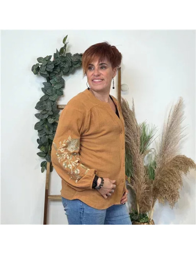 K794- Blouse Coton brodée (T36-T40) (camel)