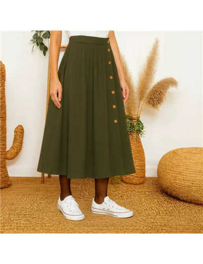 L728- Jupe boutonnée coton « Maëlle » (T36-T38) (kaki)