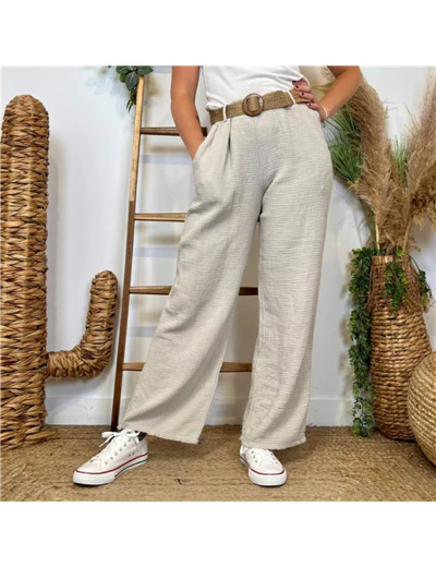 L784- Pantalon coton + Ceinture (Tu)  🇮🇹 (beige)