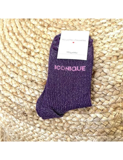 V309- Chaussettes paillettes "iconique" (violet)