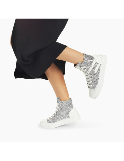 Baskets montantes glitter argenté à éclair – Alix – Vanessa Wu