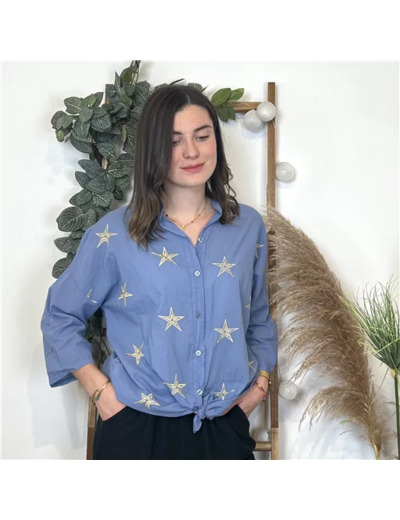 L515- Chemise étoilée (Tu) 🇮🇹 (bleu indigo)